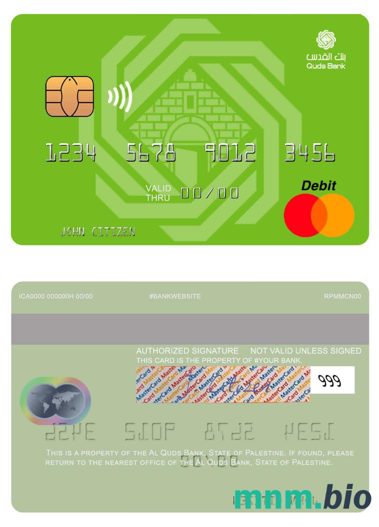 State of Palestine Al Quds Bank przykład karty mastercard w formacie PSD